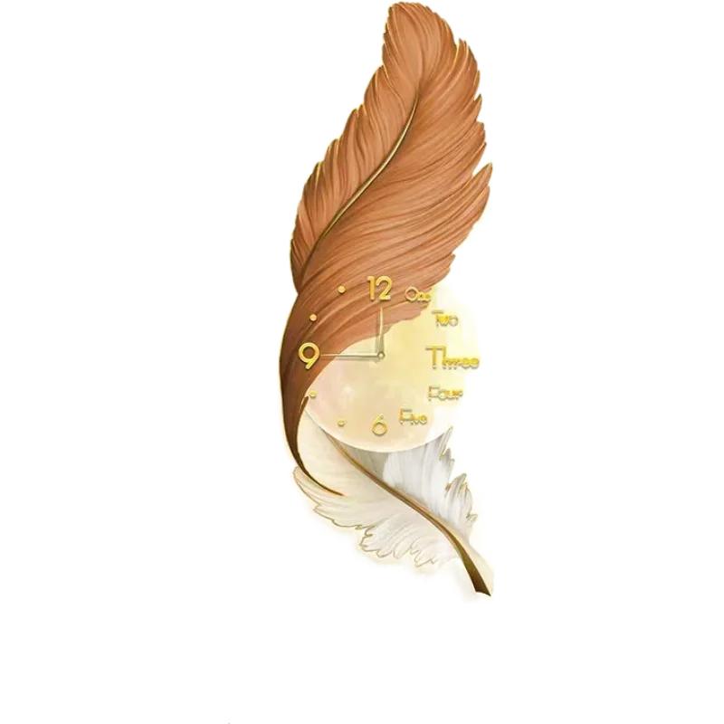Wall Clock Large Luxury Art Clocks Decor Picture Silent Living Room Wall Feather Decoration Watch Renoj De Pare Home DecorP4M5U3