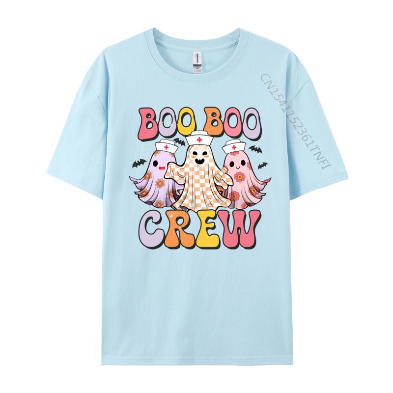 Groovy Boo Boo Crew Nurse Funny Ghost Halloween Nurse Casual 3D Printed T-Shirt for Men Pure Cotton Tops Shirts Funny Tee