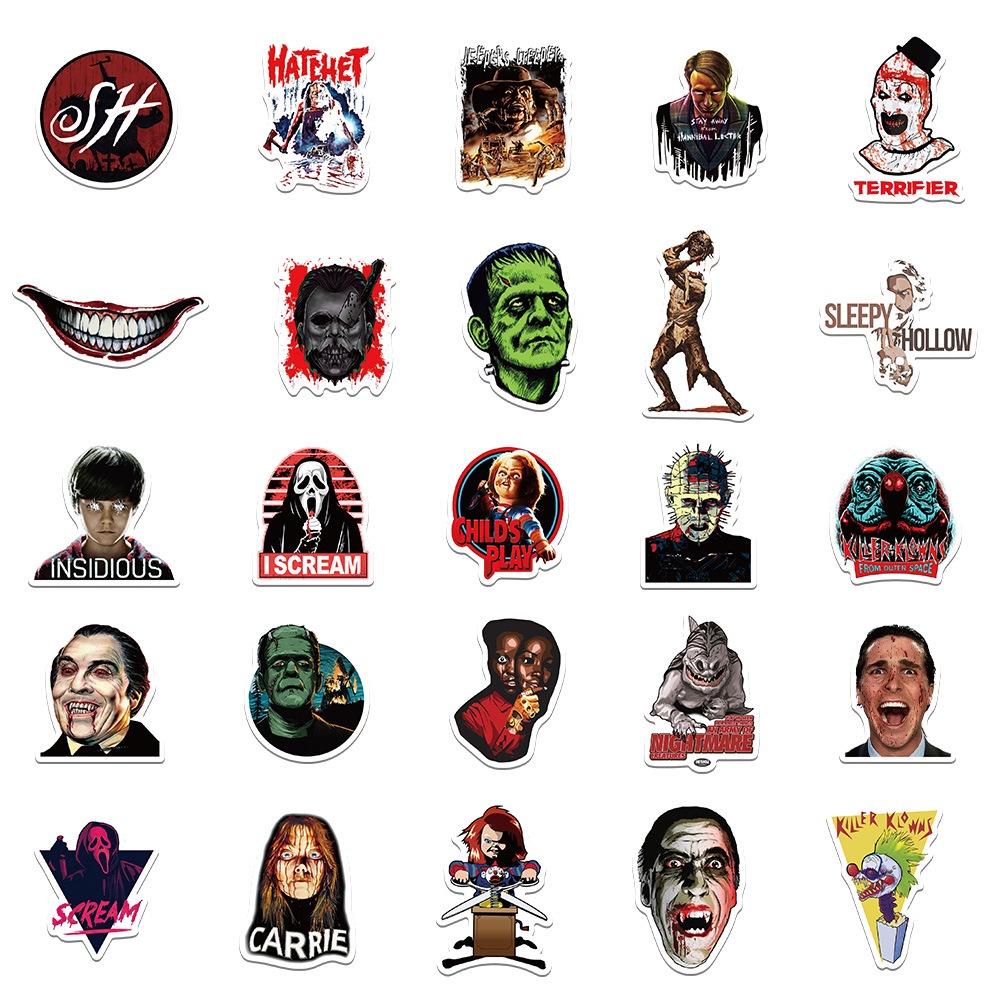 50 Pcs Horror Movie Combination Sticker Set Laptop Journal Phone Water Bottle Decoration