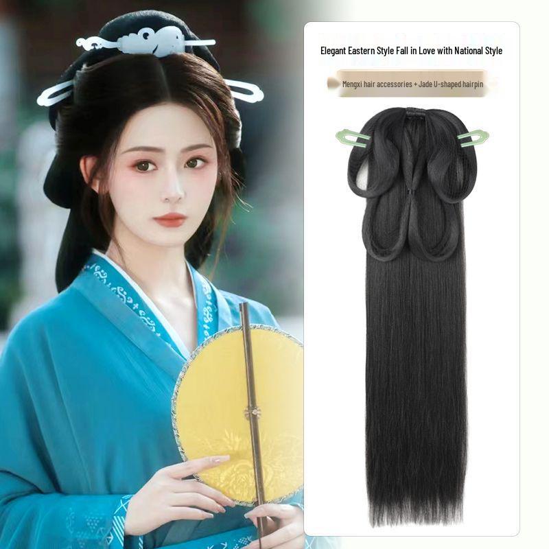 Parrucca Hanfu con Chignon Integrato - Set di Accessori per Capelli Stile Wei Jin: Chignon imbottito per capelli quotidiano e copricapo per costume antico
