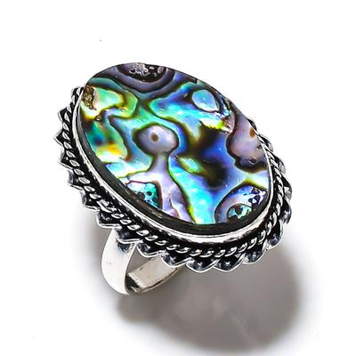 Abalone-Muschel Edelstein Handgefertigt 925 Sterlingsilber Schmuck Ring Größe 8 b5S58