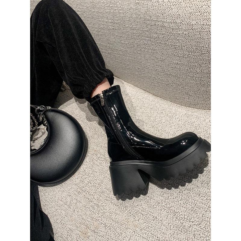 Bottes Courtes Printemps et Automne Bottes Simples Bottes de Chevalier Bottes Montantes pour Femmes Bottes Hautes Petites Bottes Épaisses