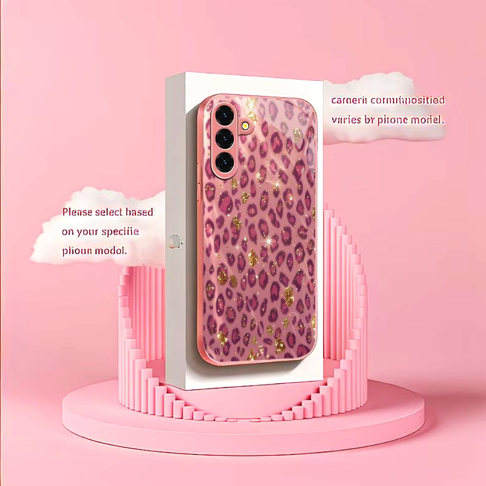 Pink leopard print PhoneCase for Samsung Galaxy S26 S25 S24 S23 S22 FE Ultra Plus Built-in glass feel bare machine Women's style