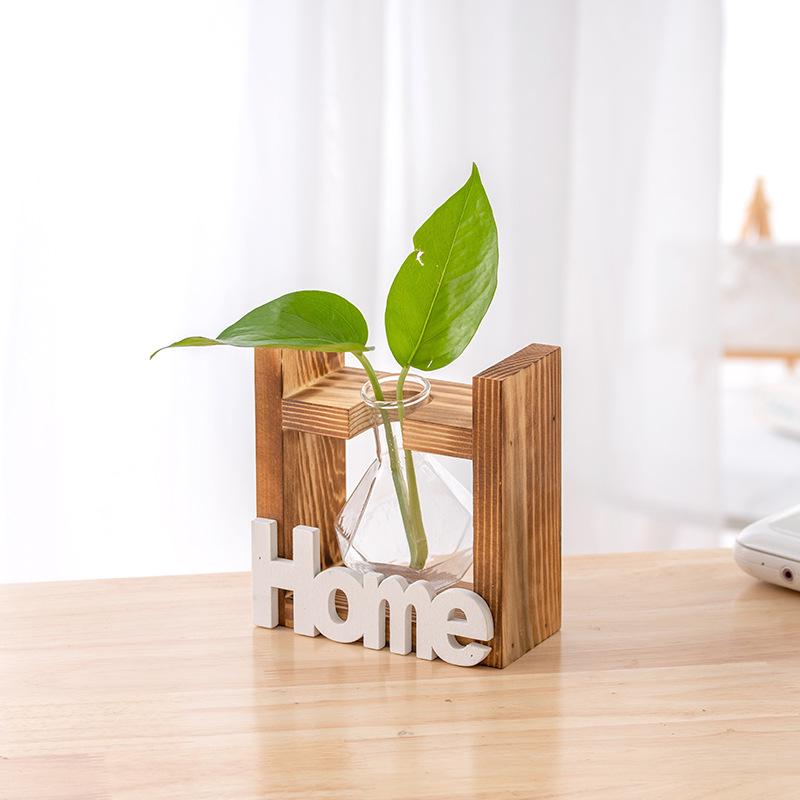 Wood & Glass Hydroponic Bottle - Simple Modern Home Decor