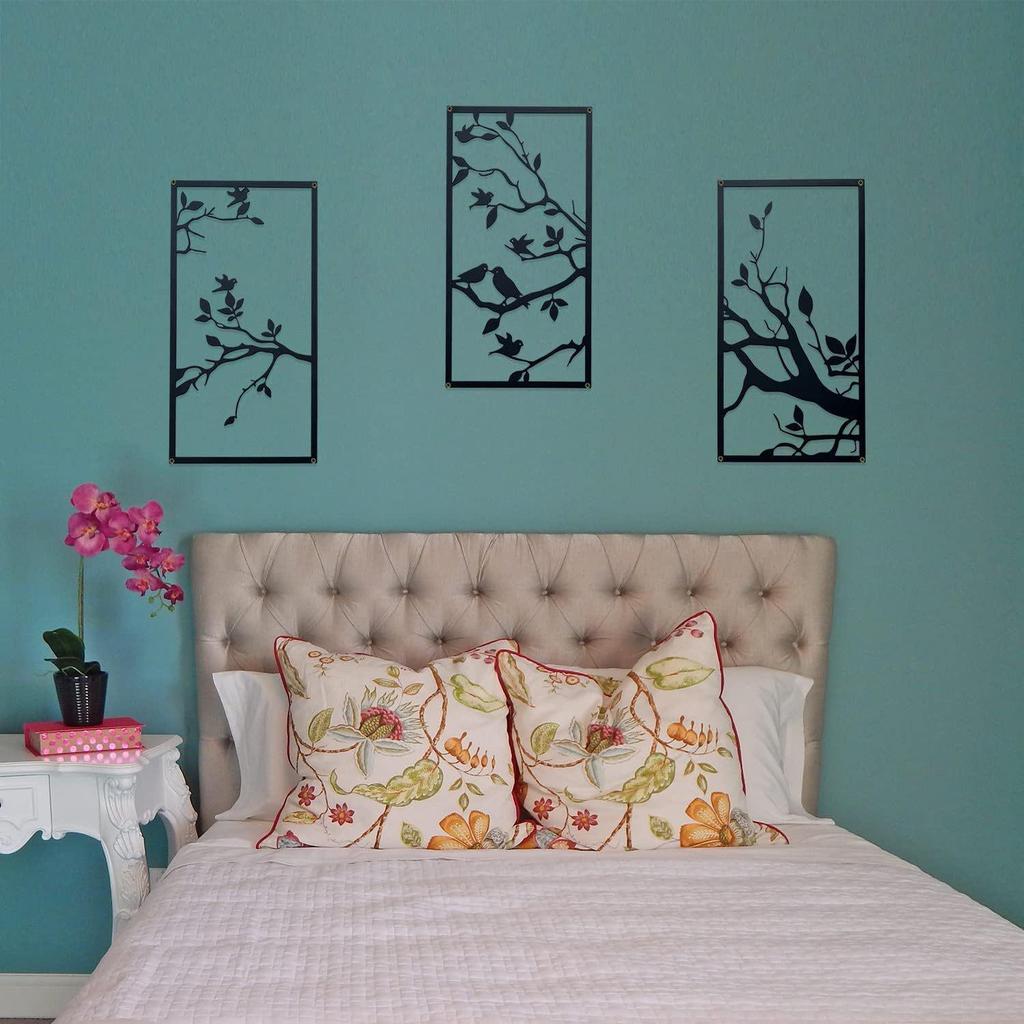 Large 3-Piece Metal Wall Art: Birds On Branches for Indoor/Outdoor Decor