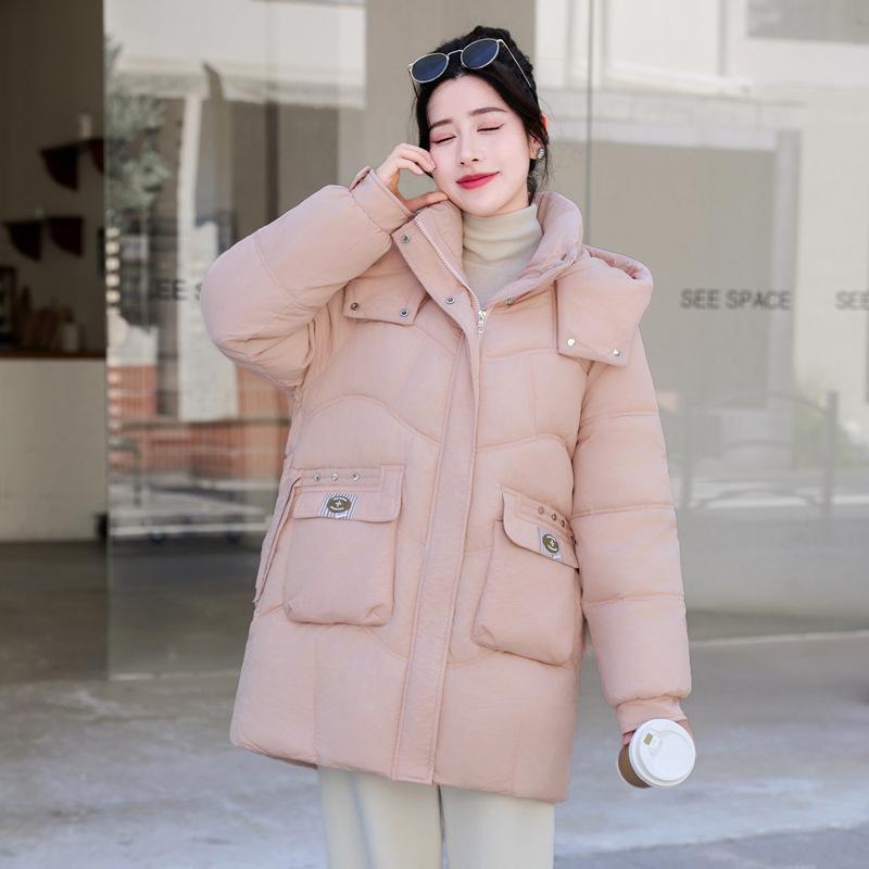 2025 winter Korean version of hooded bread jacket plus size thickened down cotton jacket women's mid-length loose cotton jacket