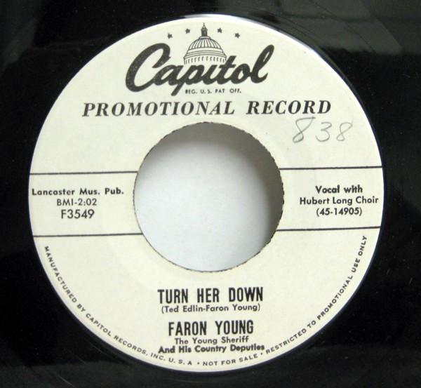 

7inch Record FARON YOUNG THE YOUNG SHERIFF HIS Turn Her Down F3549PROMO CAPITOL 1956 US CountryFolk Used