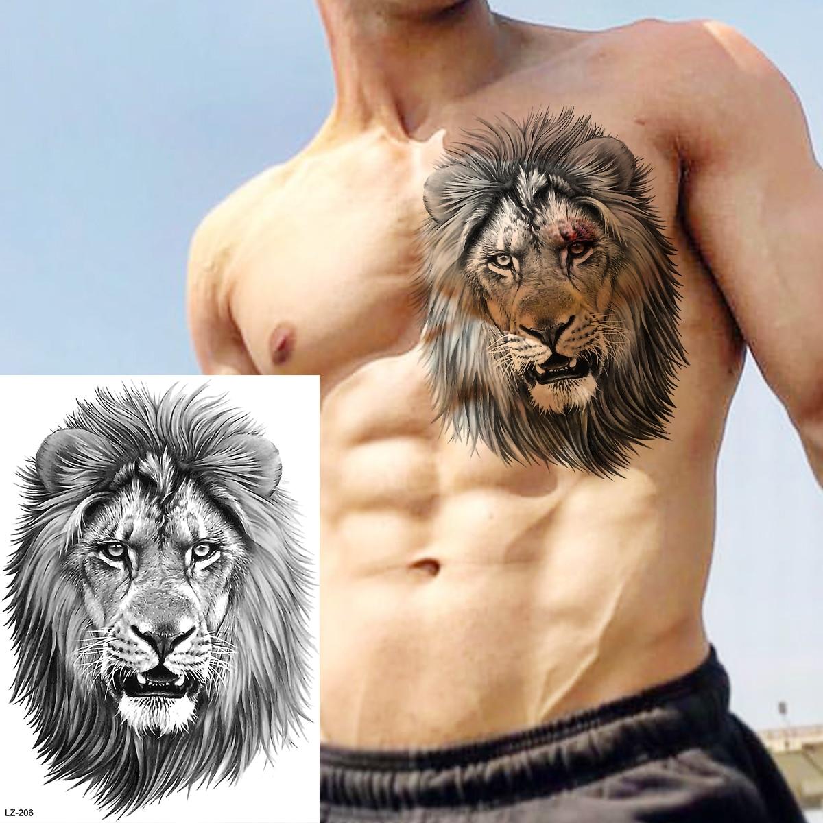 

Временные татуировки черного льва для мужчин и мальчиков, реалистичные тигр, волк, череп, компас, осьминог, поддельные татуировки, наклейки, грудь, рука, татуировки, 3D