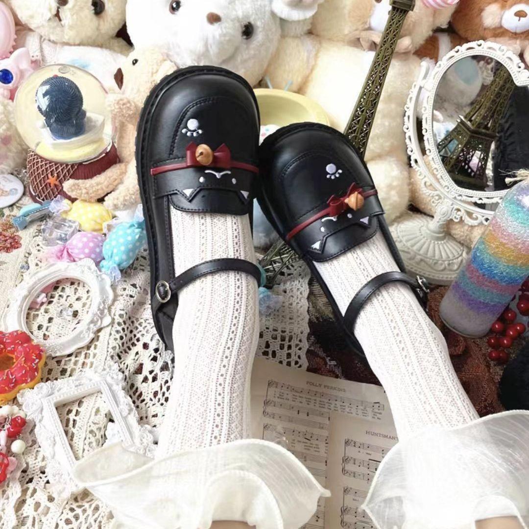 

Summer and autumn cute cat lolita uniform single shoes casual flat soft girl student versatile one pedal Japanese jk leather 35