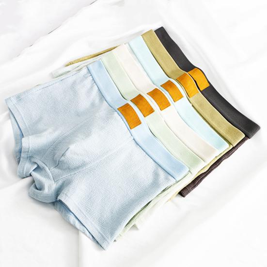 Men Boxer Underwear Mid-rise Wide Elastic Waistband Slim Fit Shorts Briefs Solid Color Breathable U-Convex Panties