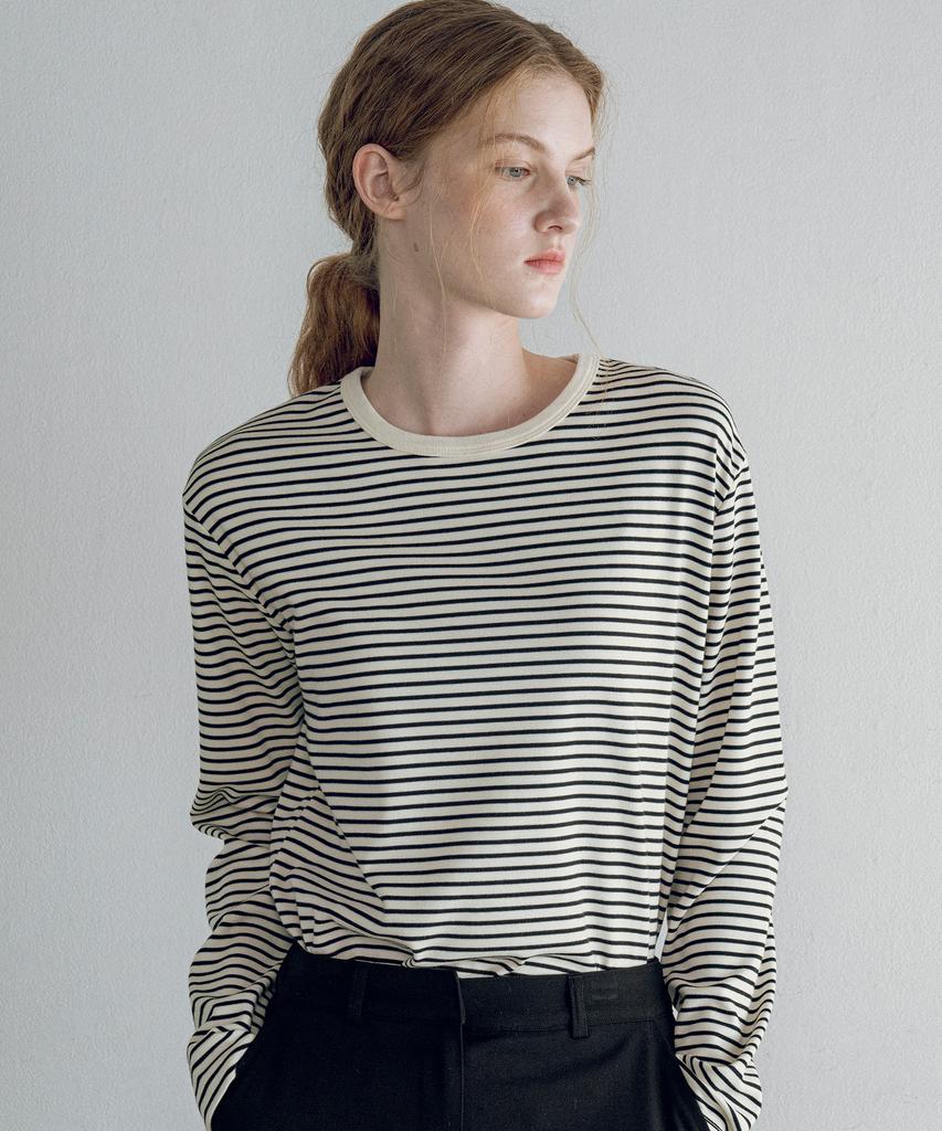Banwonateullie A3546 Striped Round T-Shirt_Black