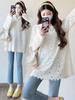 Elegant Plus Size Lace Patchwork Hooded Shirt - Slimming Long Sleeve Base Layer