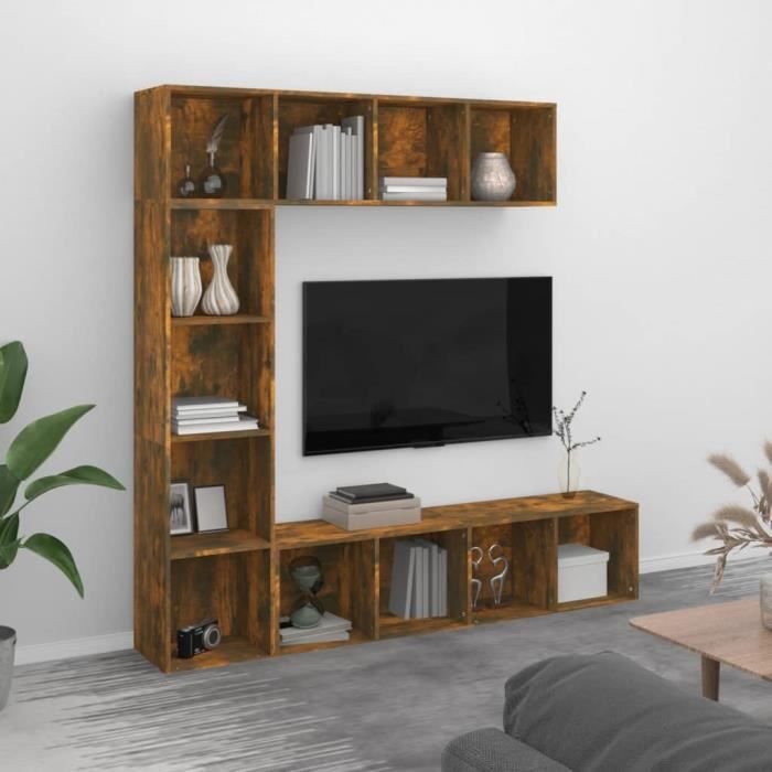 3152713 vidaXL 3-piece Bookcase-TV Unit Set Smoked Oak 180x30x180 Cm