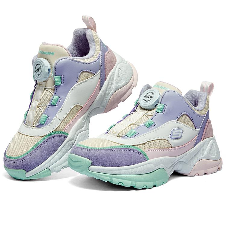 Skechers Windy Plush Boots Adjustable Comfortable Fleece Mid-Top Casual Shoes Kids boots White Purple Green 302528L-NTMT