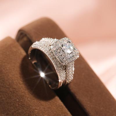 Luxury  Plate Wedding Engagement Cocktail Zircon Double-layer Finger Ring Designed for Women 925  Ring Set