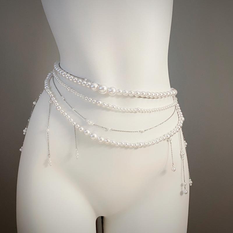 Taillenkette Kollektion~ Halskette mehrlagige Perlen-Taillenkette Brustkette Hofessen Schulterkette leichter Luxus Bein Kette einzigartiges Halsband