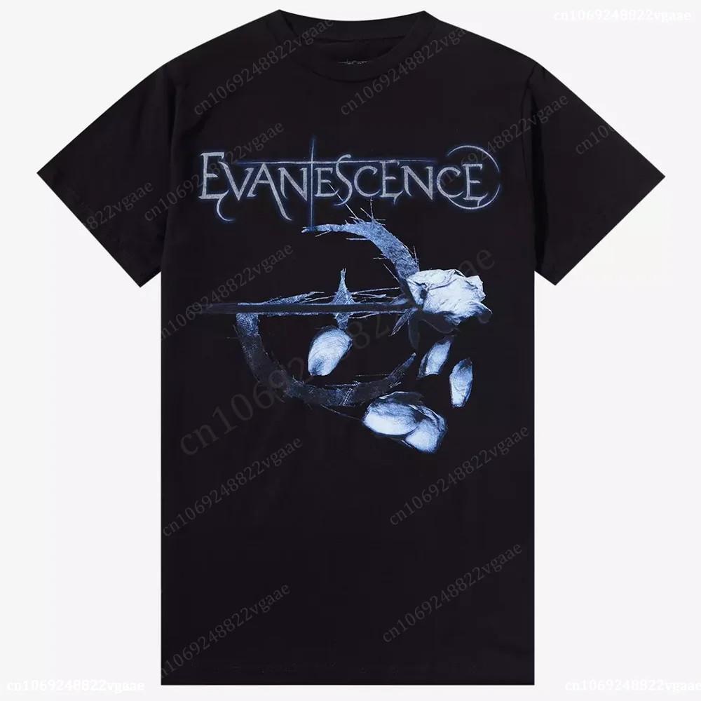Bawełniany T-shirt dla nastolatki Letni Codzienny Koszulka z Graficznym Nadrukiem Krótki Rękaw Evanescence Płatki Opadowe Vintage Koszulka Muzyczna Zespołu Rockowego Reprint S-5XL