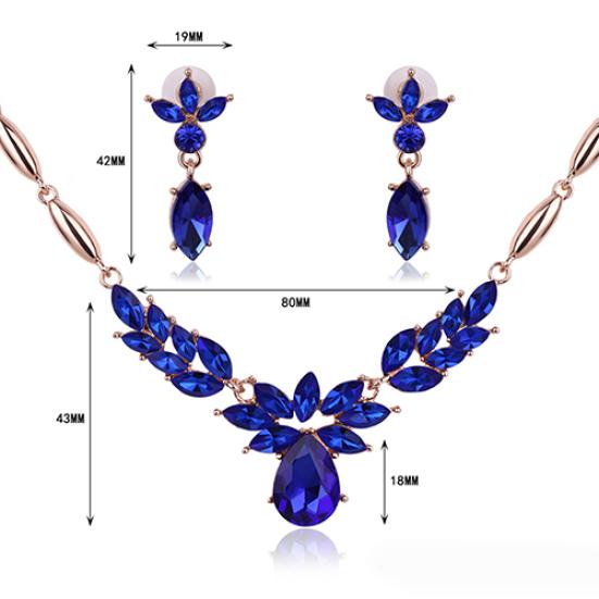 Women's Rhinestone Flower Pendant Alloy Necklace Earrings Wedding Jewelry Set