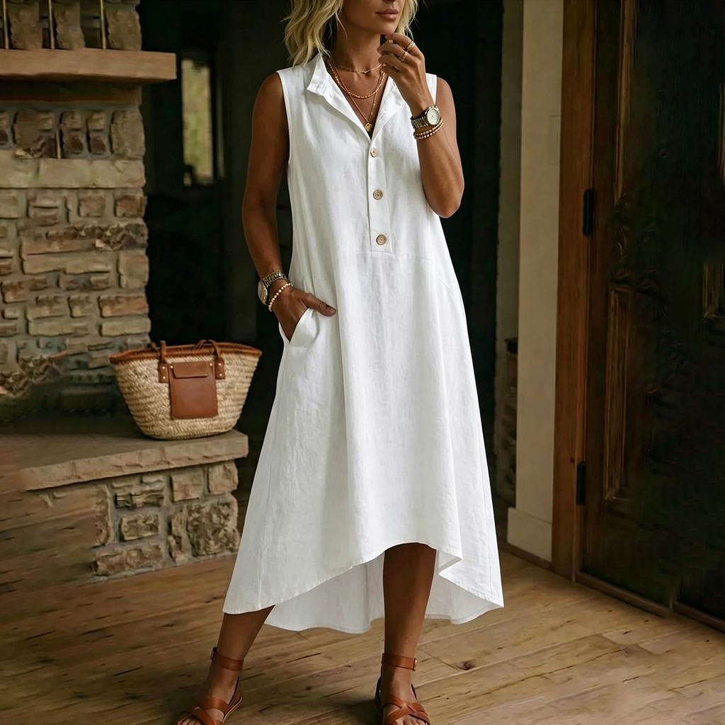 Women's  Casual Loose Linen-Cotton Sleeveless Dress