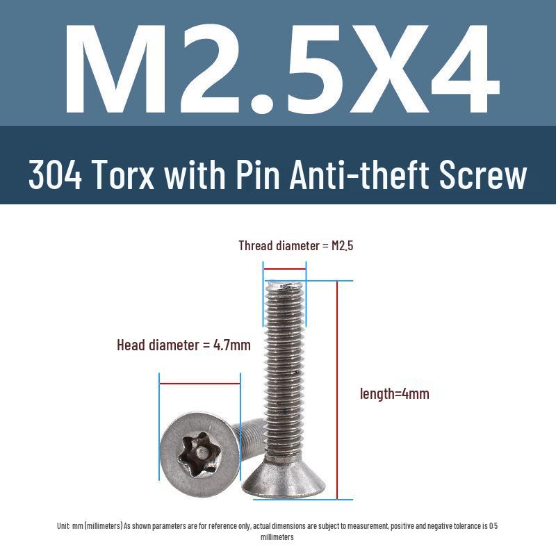 Yigu 304 Tamper-Proof Countersunk Torx Pin Screws, M2-M8, Flat Head, Anti-Removal