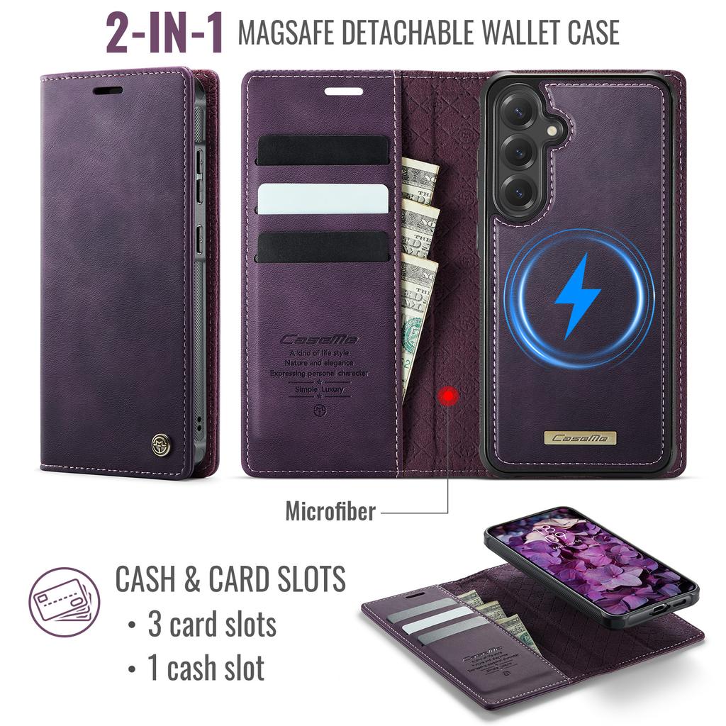For Samsung Galaxy S25+/Galaxy S24+ Case CASEME C49 Compatible with MagSafe RFID Blocking Detachable Wallet Leather Phone Cover