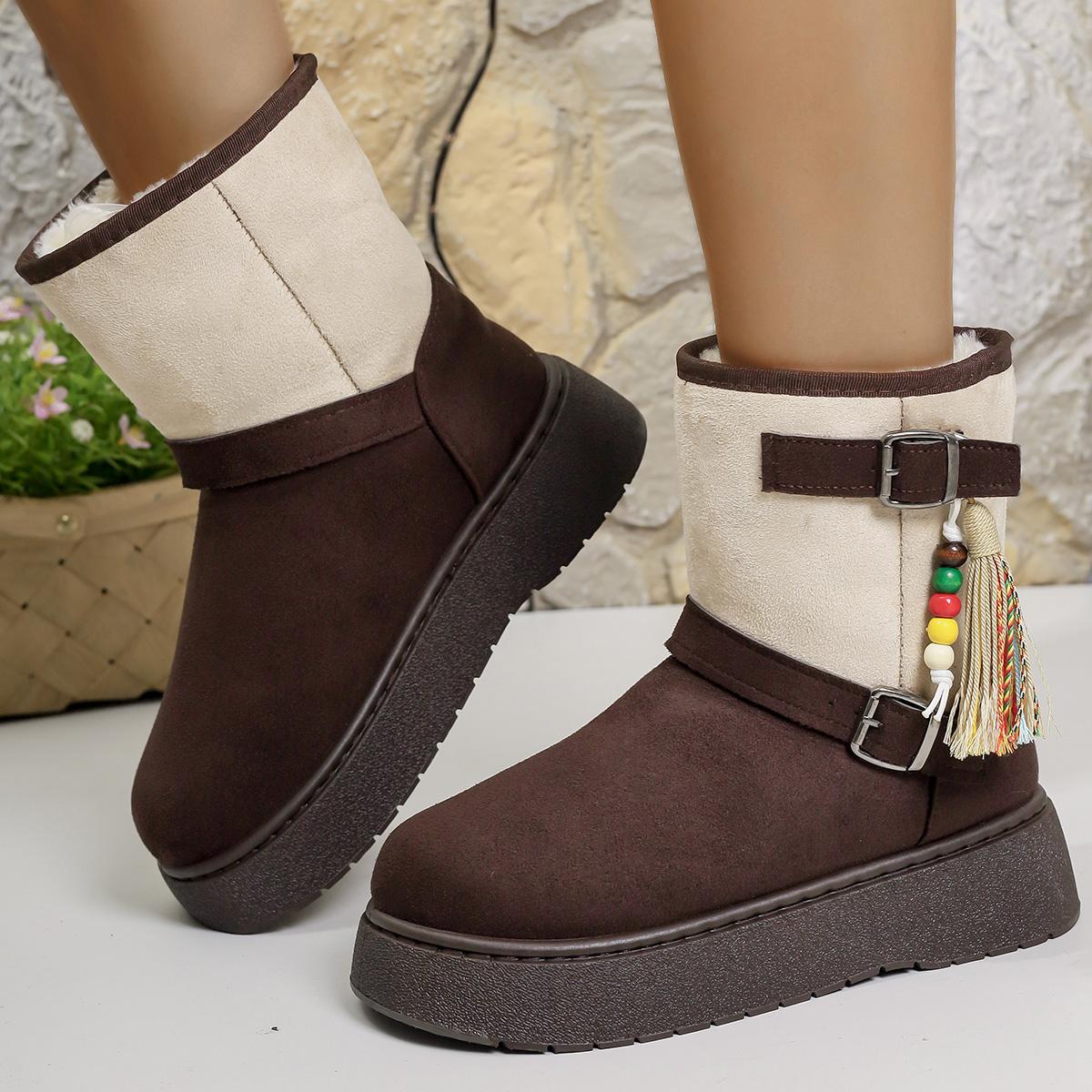 

Fashion Women Snow Boots Winter New Fashion Round Toe Designer Shoes Women Outdoor Walking Comfortable Shallow Mouth Buckle Ankle Boots 36 бежевый