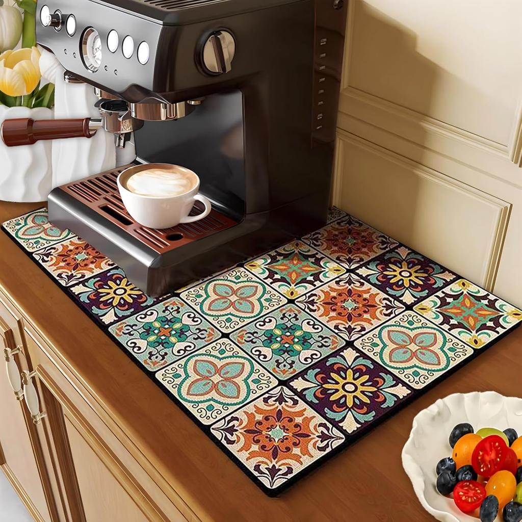 Bunte Kaffeemaschinenmatte für die Arbeitsplatte Niedliche Kaffeematte Kaffeebar Zubehör Abtropfmatte Küche Saugfähig Schnelltrocknend