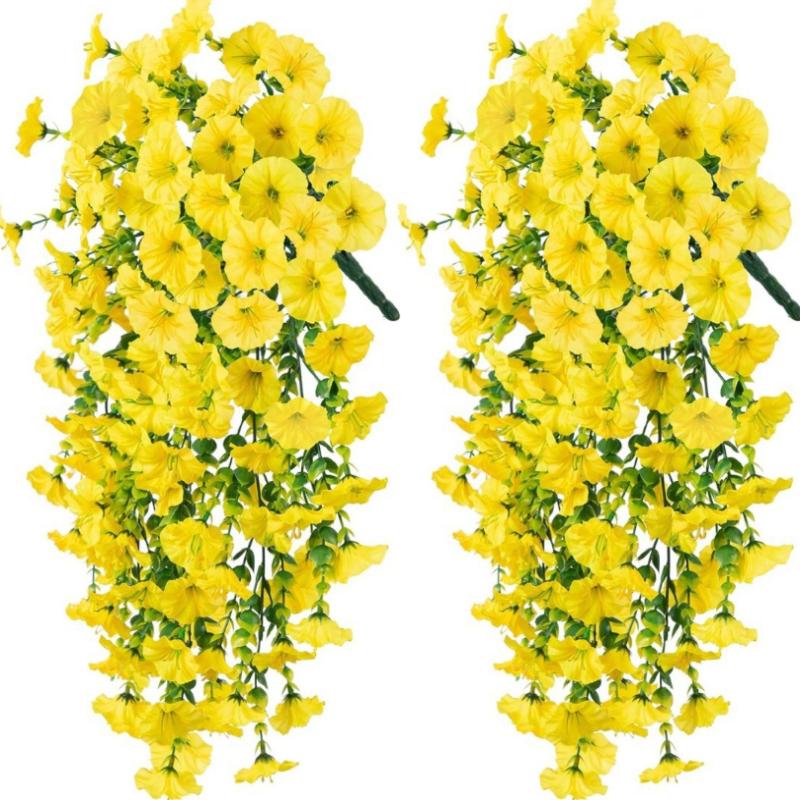 2 Stück Künstliche Prunkwinde Hängeblumen Kunstblume Außen Haus Garten Wandbehang Petunien Pflanzen Hochzeitsdekoration