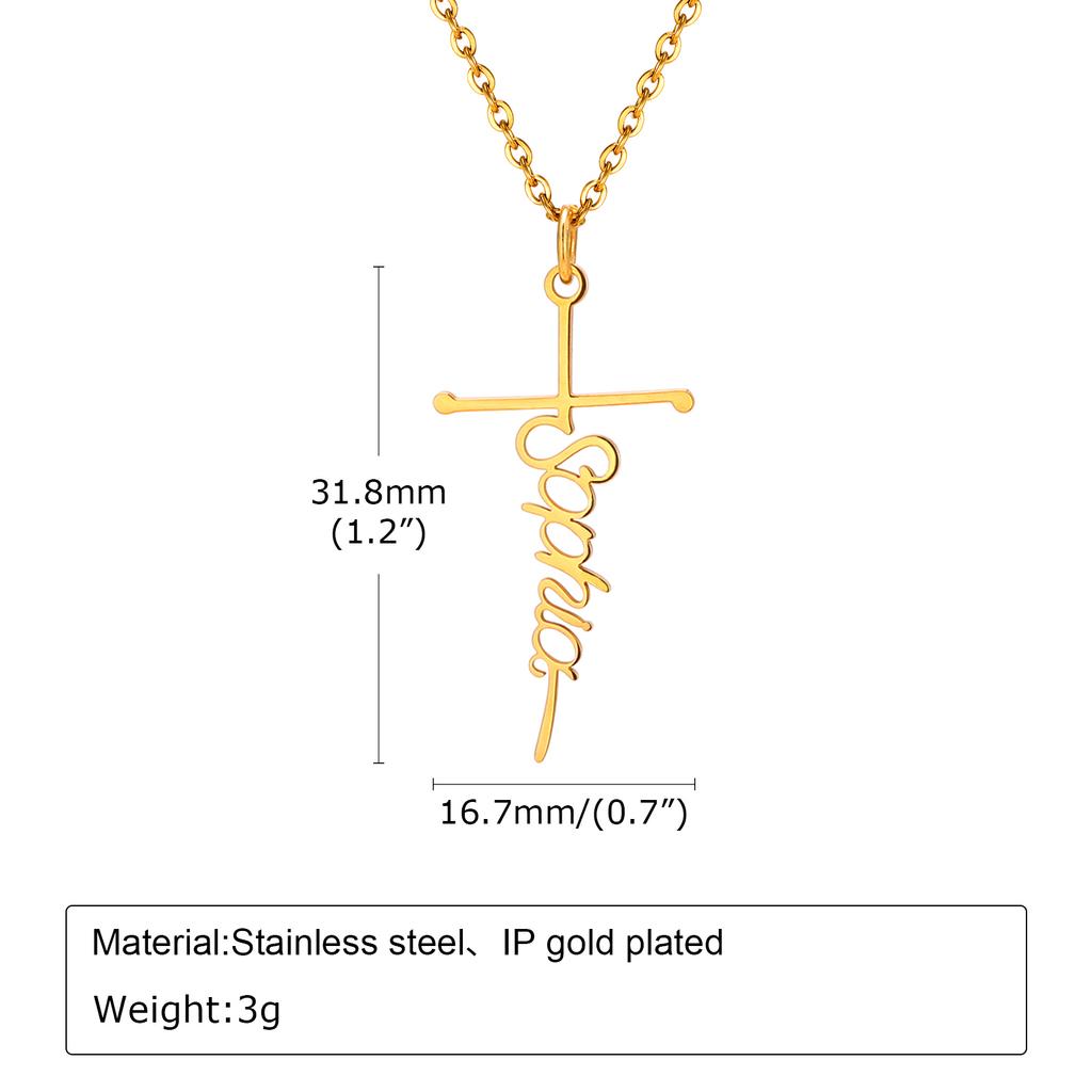 Custom Name Necklace Stainless Steel Personalized Full-gloss Flat Cross English Pendant Necklaces For Women Jewelry Gift