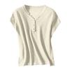 Women's V-neck Loose Button Placket Short Sleeve T-shirt