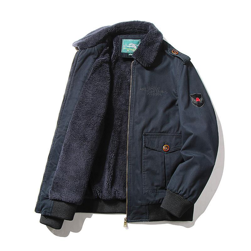 Ledig kappa Enkel herr höst- och vinterbomull tvättad och lammkashmirjacka