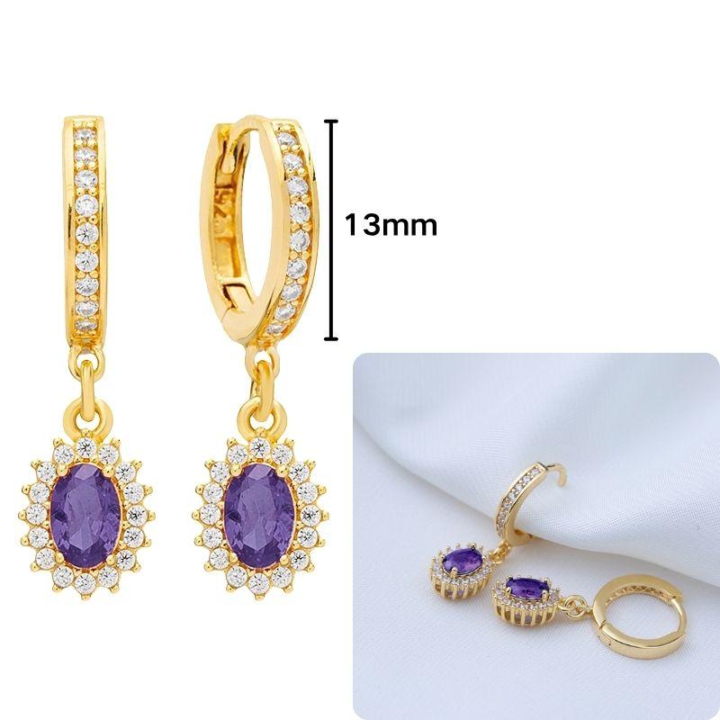 Damen 925 Silber Ohrstecker Lila Zirkon Ohrringe Creolen Lila Kristall Anhänger Ohrring Mode Hochzeits Schmuck