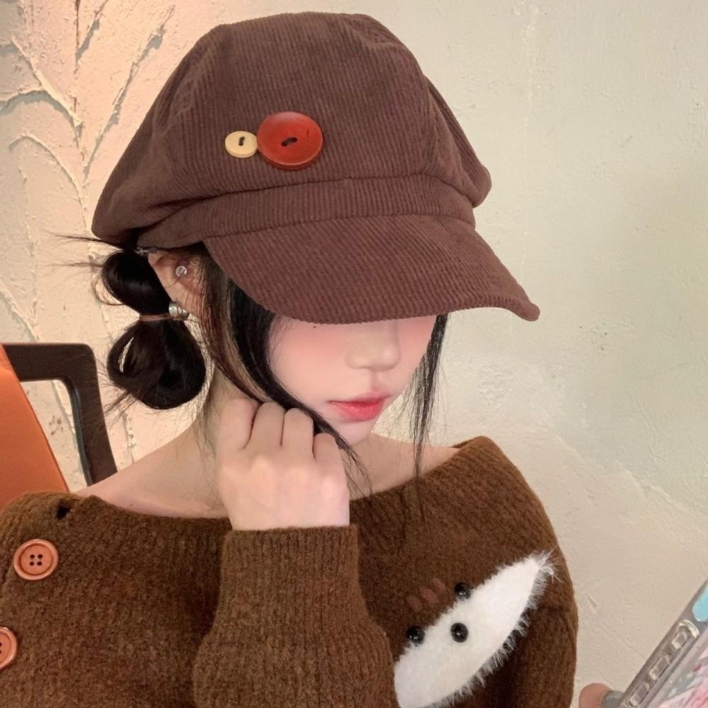 Y2k Double Button Berets Hat Japanese Painter Hat Retro Octagonal Hat  Sweet