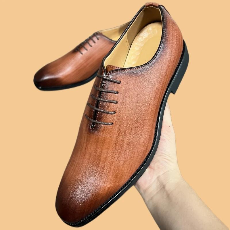 New Brown Derby Shoes for Men Yellow Mixed Colors Lace-up Round Toe Business Mens Formal Shoes Size 38-46
