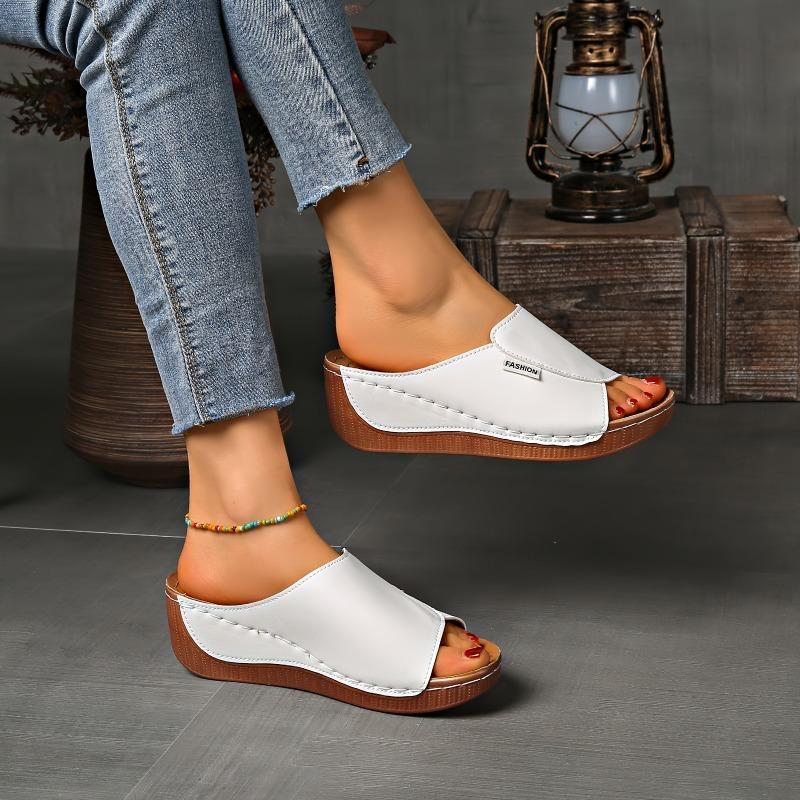 Large-sized Thick-soled Casual Slipper Women's Shoes 2025 New Style Wide Band Simple and Fashionable Fish-mouth Wedge Heel Slipper