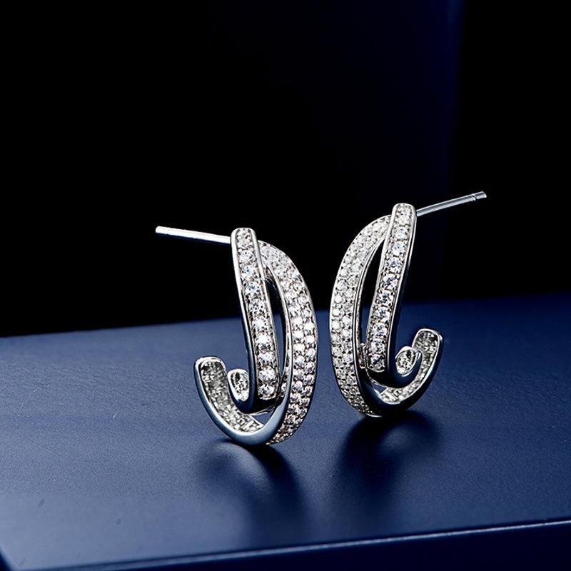 

2026 New Pink Inlaid Cubic Zirconia Earrings, Elegant Women s Fashion Shining Exquisite Fashion, Medium length Swinging Zircon