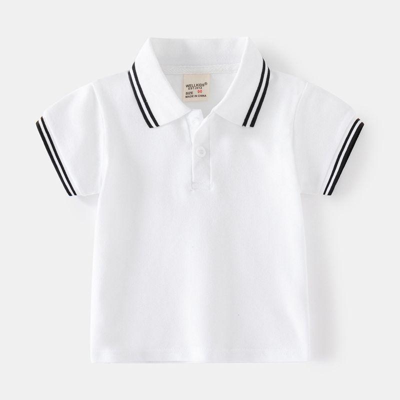 Summer Children s Clothing Boys  Short-Sleeved T-Shirt Korean Style Kids  Collared Top for Young Children Pique Cotton Polo Shirt for Baby Boys White 90
