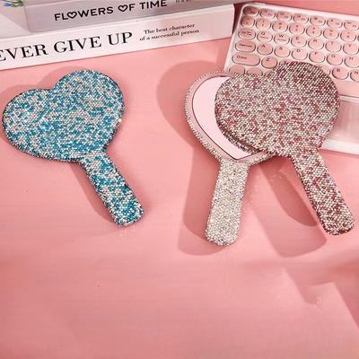 Drill Hand-held Mirror ABS Fashion Dresser, Hand-held Makeup Mirror Beauty, Clay Handle
