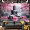 2D Zen Buddha Tapestry Cherry Blossom Waterfall Backdrop Cloth for Living Room