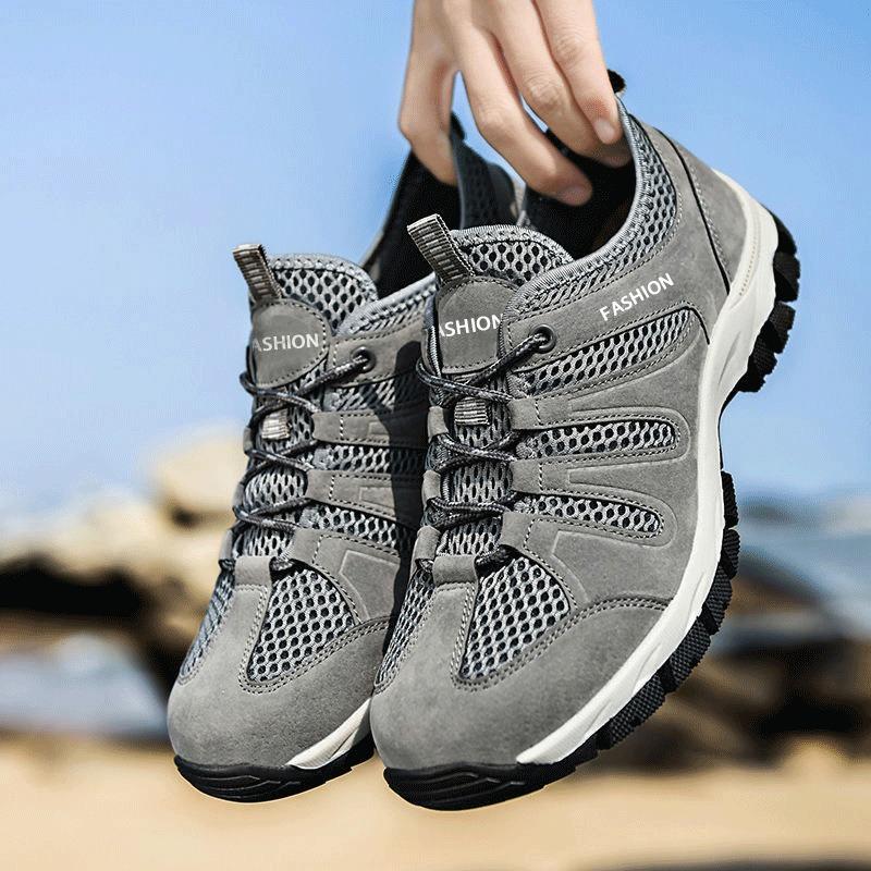 Spring and summer mesh breathable outdoor sports hiking shoes new men's lace-up round head fashion casual travel shoes