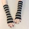 Two-Color Striped Wool Fingerless Gloves - Warm Mid-Length Arm Sleeves