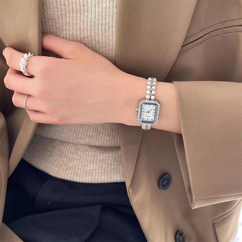 Ceas de Dama Patrat Mecanism Moda Retro Cadran Mic Dama Vintage Sidef Perle Lant Ceas de Mana Quartz Femei Relogio Feminino