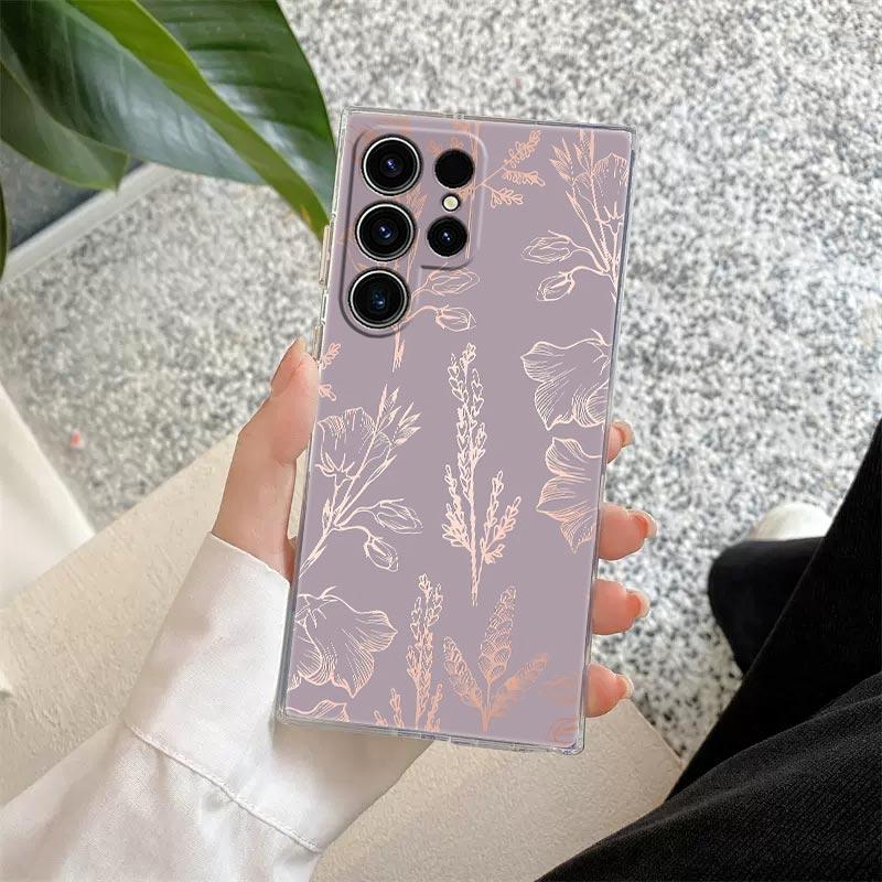 Gold Pink Rose Glitter Hearts Phone Case For Samsung S24 S23 Ultra S22 S20 Plus S21 FE Clear Cases Cover Galaxy S24Ultra Fundas