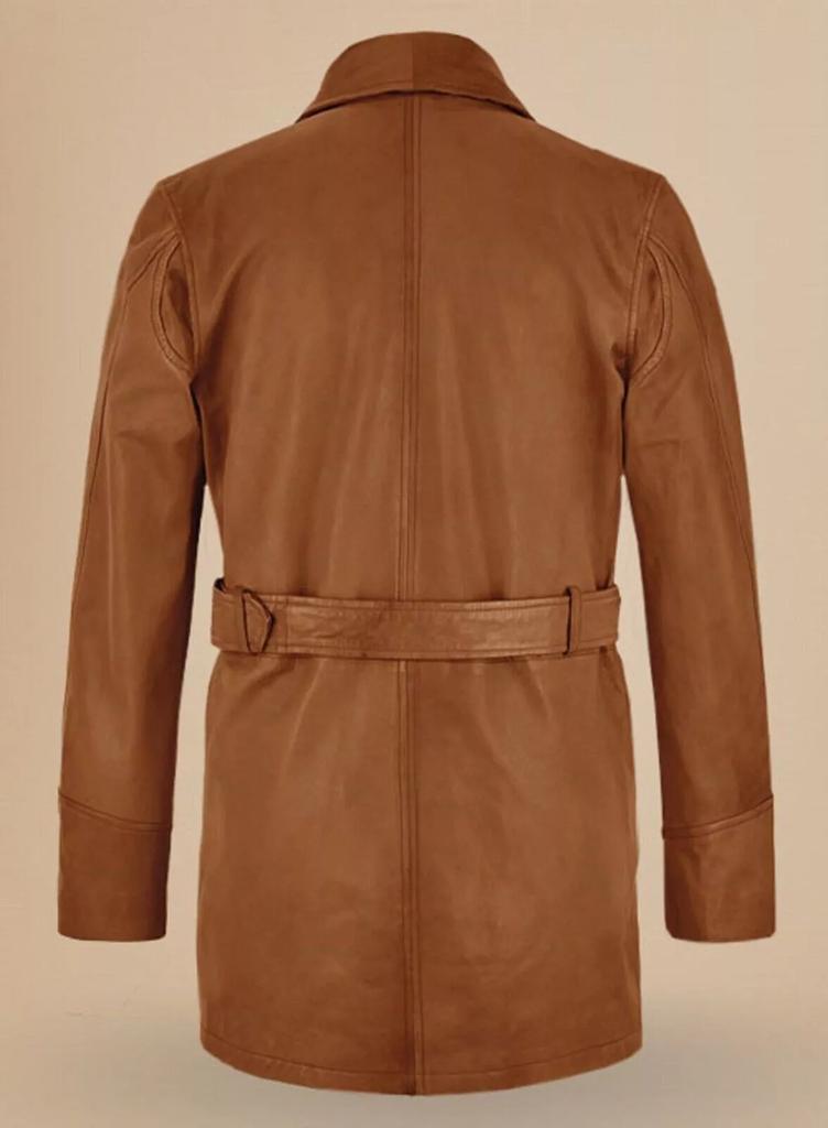 Leather Halloween Men Trench Coat Casual Stylish Formal Tan Genuine Lambskin