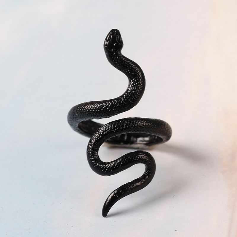 Fashion Spirit Snake Black Ring Geometric Open Adjustable Animal Domineering Jewelry Decoration Horror Dark Ring Default
