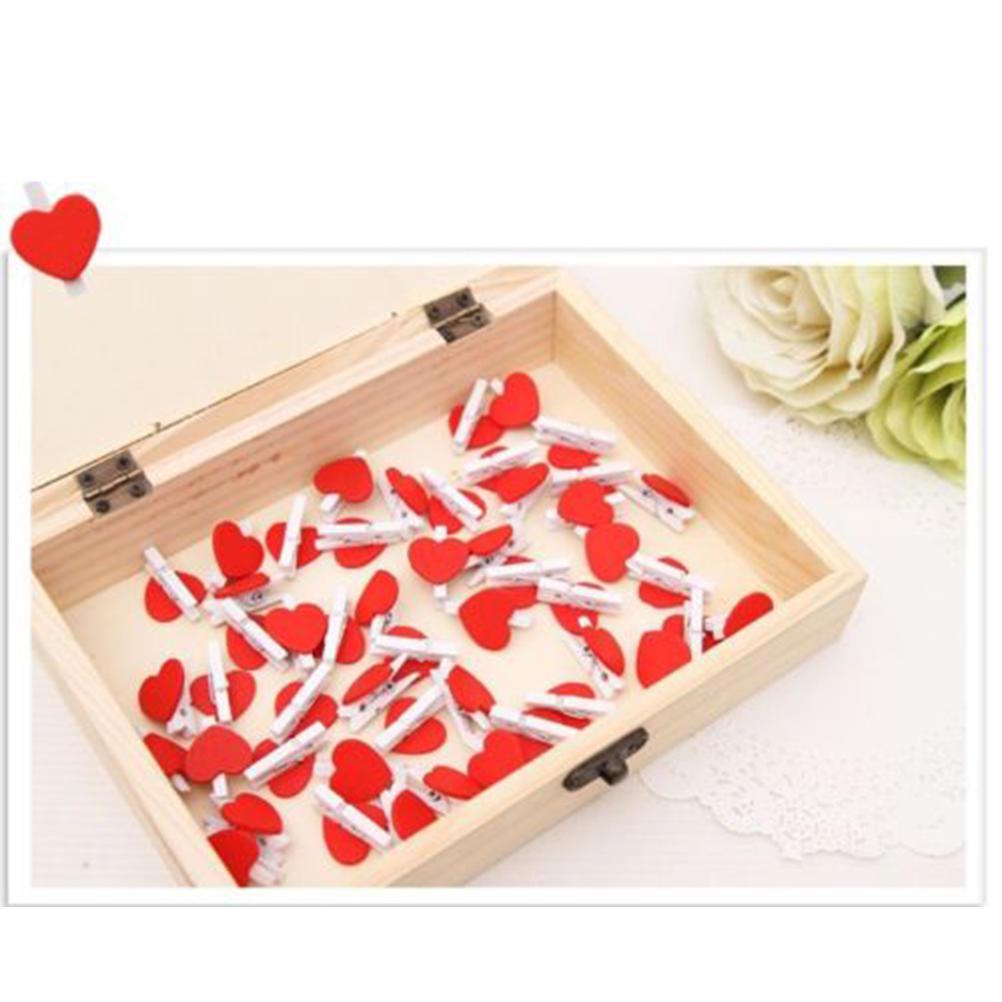 50Pcs Wooden Heart Pegs Clip Stylish Red Love Heartphoto Paper Clips Wedding Decoration Craft