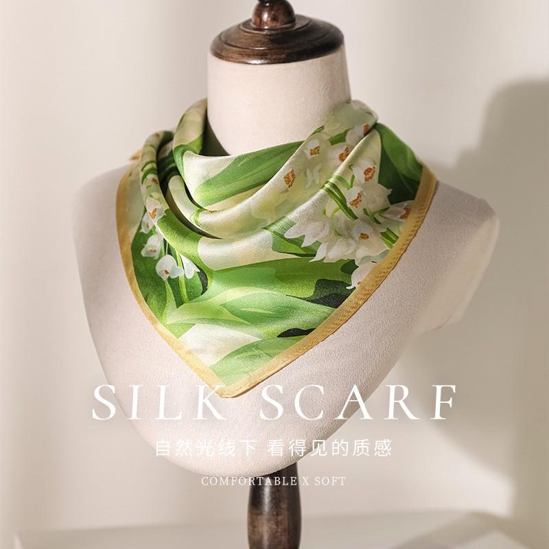 100% Pure Silk Printed Square Scarf Women Lightweight Neck Wrap Floral Design