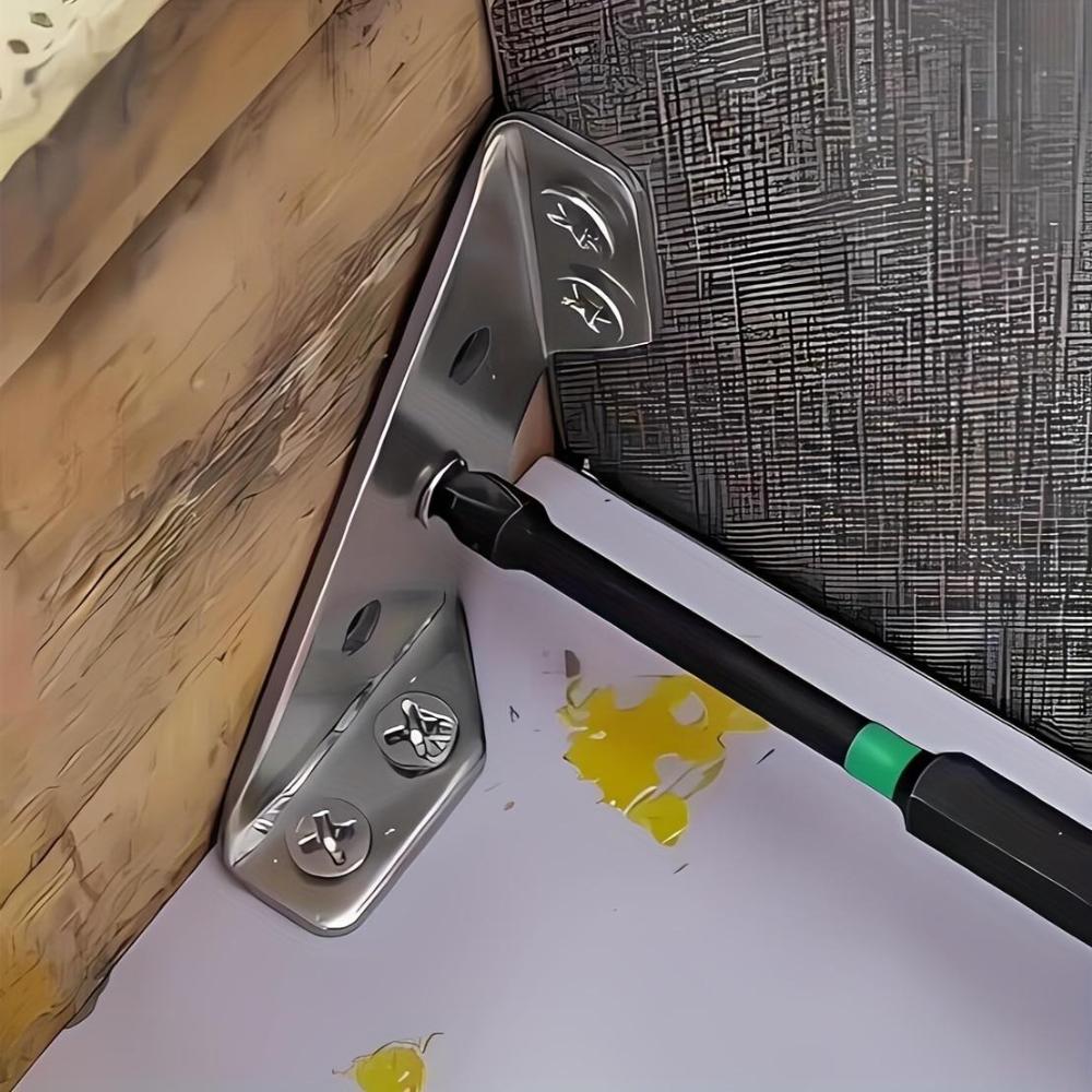 Vysoce odolné nerezové rohové konzoly se šrouby - 90° úhlová podpora, odolné proti poškrábání, snadná instalace pro nábytek a dřevěné rámy