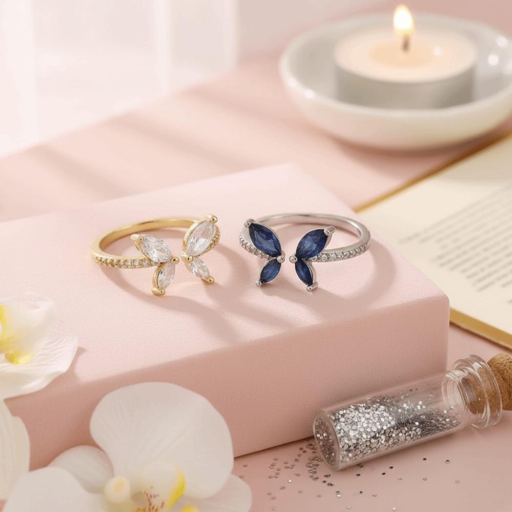 Exquisite Zircon Butterfly Ring Light Luxury Finger Jewelry Light Luxury Crystal Ring Daily