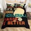 Pickleball Duvet Cover Full Size Ball Sports Gaming Bedding Set Yellow White Quotes Comforter Cover Black Microfiber Quilt Cover